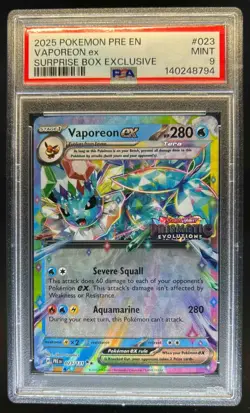 2025 Pokemon Prismatic Evolutions Vaporeon ex Promos #023/131 PSA 9 - Image 1