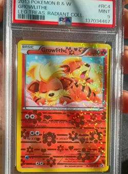 Pokemon 2013 B&W Legendary Treasures Radiant Collection #4/25 Growlithe PSA 9 - Image 1