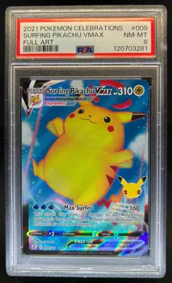2021 Pokemon SWSH Celebrations Surfing Pikachu VM #009/025 PSA 8 - Image 1