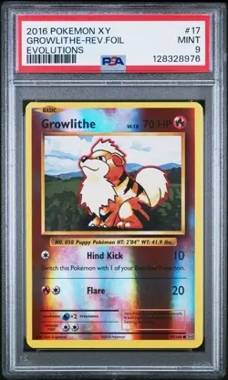2016 POKEMON XY EVOLUTIONS #17 GROWLITHE-REVERSE FOIL PSA 9 - Image 1