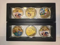 6 24k Gold Plates Pokemon Coins With Display Charizard, Pikachu, Squirtle - Image 1