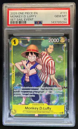 2025 One Piece English Monkey.D.Luffy Set Sail Event #OP10-111 PSA 10 GEM MINT - Image 1