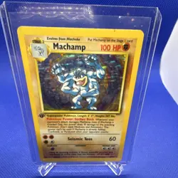 Pokemon Machamp Base Set Holo Rare 8/102 Unlimited 100HP Seismic Toss Card - Image 1
