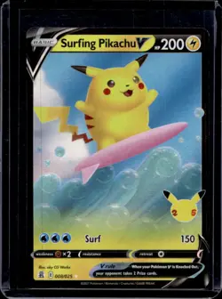 2021 Pokemon SWSH Celebrations Surfing Pikachu V #008/025 - Image 1