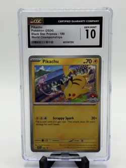 2024 Pokemon SVP EN-SV Black Star Promos World Championships #190 Pikachu CGC 10 - Image 1
