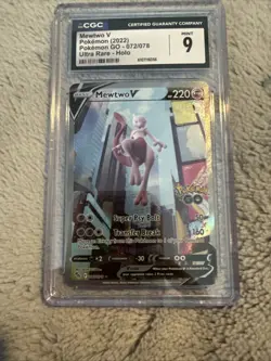 2022 Pokemon Mewtwo V 072/078 Pokemon GO Holo Ultra Rare CGC 9 - Image 1