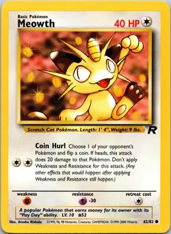 Meowth 62/82 Team Rocket Pokemon TCG LP / NM - Image 1
