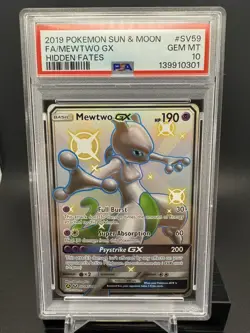 Pokemon TCG PSA 10 Mewtwo GX SV59/SV94 Holo Full Art Shiny Rare Hidden Fates - Image 1