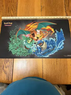 Pokemon TCG Playmat Charizard Blastoise Venusaur Eevee Trading Card Game 23x13 - Image 2