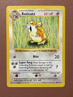 Pokemon TCG Raticate Base Set, Shadowless Uncommon Card 40/102, LP Condition - Image 1