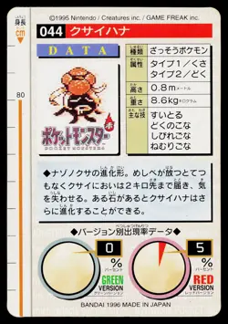 Gloom No. 044 Green Bandai Carddass Series 1-2 G Pokemon Japanese *Creased* HP - Image 2