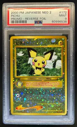 2000 Pokemon Japanese Neo 2 Pichu Promo Reverse Foil #172 PSA 9 Mint - Image 1