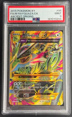 2015 Pokemon XY Ancient Origins M Rayquaza EX FA #98 PSA 9 Mint – Full Art - Image 1