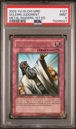 2002 YUGIOH 1ST ED MRD-127 SOLEMN JUDGMENT ULTRA RARE PSA 9 MINT - Image 2