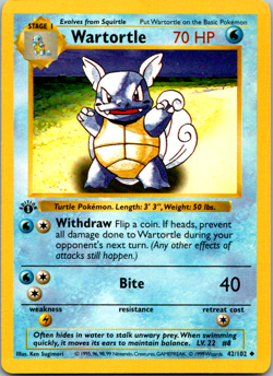 Pokemon Card - Wartortle 1st Edition Base Set (Shadowless) 42/102 Uncommon NM - Image 1