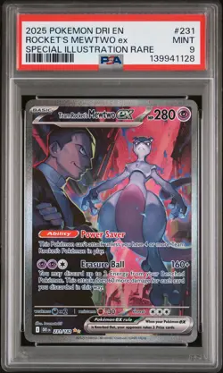 2025 POKEMON DRI EN-DESTINED RIVALS #231 TEAM ROCKET'S MEWTWO EX PSA 9 - Image 1