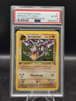 Pokemon TCG Aerodactyl 1/62 Fossil 1st Edition Prerelease Holo PSA 6 - Image 1