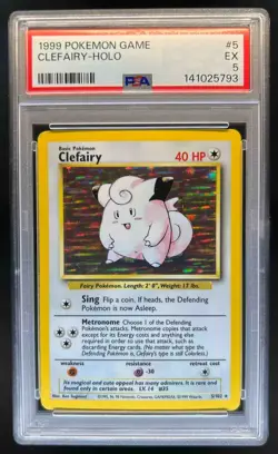 1999 Pokemon Unlimited Clefairy Rare Holo #5/102 PSA 5 - Image 1