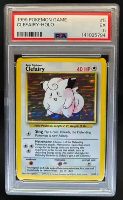 1999 Pokemon Unlimited Clefairy Rare Holo #5/102 PSA 5 - Image 1