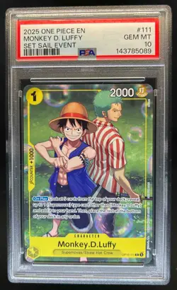 2025 One Piece Monkey D. Luffy Set Sail Event Rare R #OP10-111 PSA 10 - Image 1