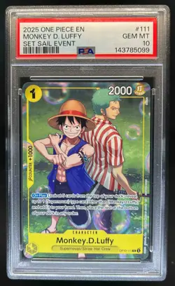 2025 One Piece Monkey D. Luffy Set Sail Event Rare R #OP10-111 PSA 10 - Image 1