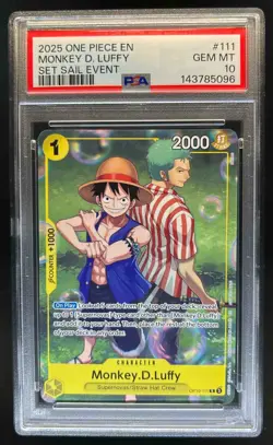 2025 One Piece Monkey D. Luffy Set Sail Event Rare R #OP10-111 PSA 10 - Image 1