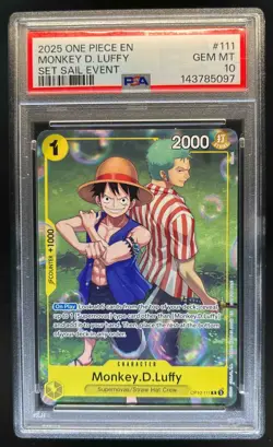 2025 One Piece Monkey D. Luffy Set Sail Event Rare R #OP10-111 PSA 10 - Image 1