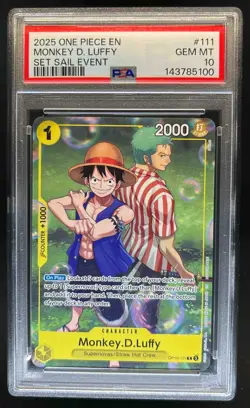 2025 One Piece Monkey D. Luffy Set Sail Event Rare R #OP10-111 PSA 10 - Image 1