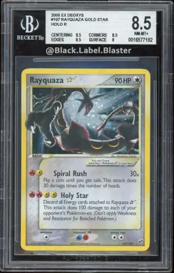 2005 Pokemon Gold Star Rayquaza EX Deoxys Holo Card #107 - BGS 8.5 - Image 1