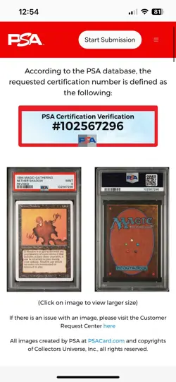 NETHER SHADOW Revised Edition 1994 Magic The Gathering (MTG) PSA 9 MINT 🔥Rare🔥 - Image 3
