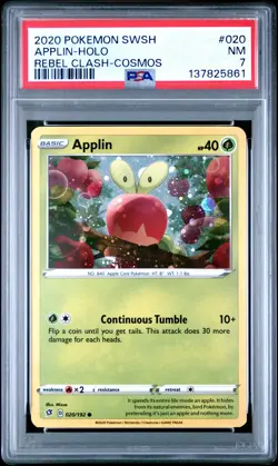 2020 POKEMON SWORD & SHIELD REBEL CLASH COSMOS #020 APPLIN-HOLO PSA 7 - Image 1