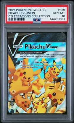 2021 Pokemon SWSH Black Star Promo Pikachu V-Union Celebrations #139 PSA 10 - Image 1