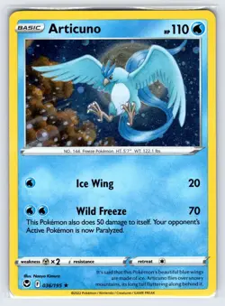 Articuno 036/195 Silver Tempest Pokemon Card Cosmos Holo Rare Promo - Nm/Vlp - Image 1