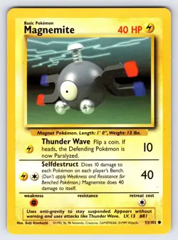 Magnemite 53/102 1999 Base Set Unlimited Pokemon Card WOTC Vintage Common - Lp - Image 1
