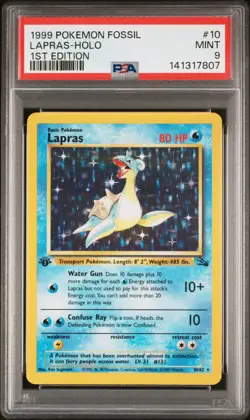 1999 POKEMON FOSSIL 1ST ED #10 LAPRAS-HOLO PSA 9 - Image 1