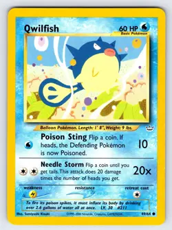 Quilfish 49/64 Neo Revelation Pokemon Card Nintendo Vintage WOTC Common - Nm/Vlp - Image 1