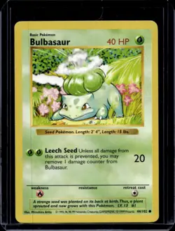 1999 Pokemon Shadowless Bulbasaur #44/102 - Image 1