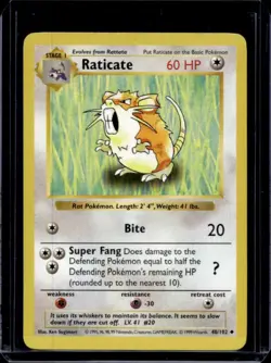 1999 Pokemon Shadowless Raticate #40/102 - Image 1