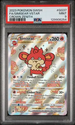 2023 POKEMON SWORD & SHIELD CROWN ZENITH #GG37 FULL ART/SIMISEAR VSTAR PSA 9 - Image 1