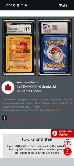 (POP 22) CGC 10 Gem Mint Onix Aquapolis 98/147 Pokemon Card - Image 4