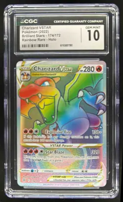2022 Pokemon SWSH Brilliant Stars Charizard VSTAR Rainbow Rare #174/172 CGC 10 - Image 1