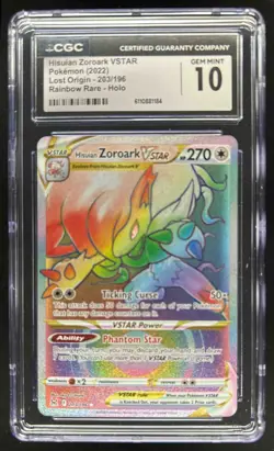 2022 Pokemon SWSH Lost Origin Hisuian Zoroark VST Rainbow Rare #203/196 CGC 10 - Image 1