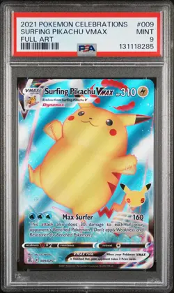 8285 Surfing Pikachu VMAX 2021 Pokemon Sword & Shield Celebrations #009 PSA 9 - Image 1