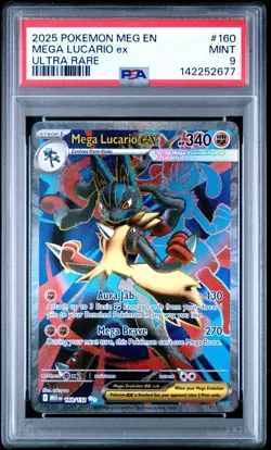 2025 Pokemon MEG En Mega Lucario Ex Ultra Rare #160 PSA 9 Mint - Image 1