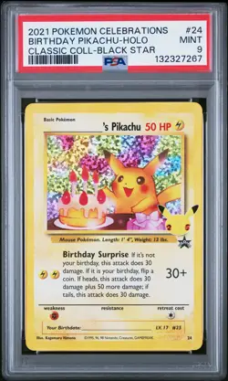 7267 Birthday Pikachu 2021 Pokemon Sword Shield Celebrations Classic #24 PSA 9 - Image 1