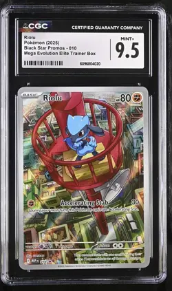 2025 POKEMON MEP EN-ME BLACK STAR PROMO #010 RIOLU CGC 9.5 MINT + - Image 1