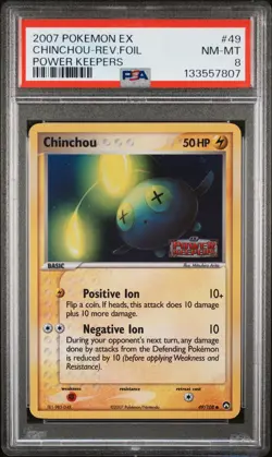 2007 POKEMON EX POWER KEEPERS #49 CHINCHOU-REVERSE FOIL PSA 8 - Image 1