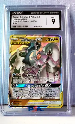 2019 Pokemon Arceus & Dialga & Palkia GX 156/236 Cosmic Eclipse Holo CGC 9 - Image 1
