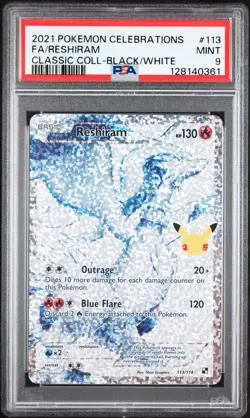 2021 POKEMON CELEBRATIONS CLASSIC COLLECTION #113 FULL ART/RESHIRAM PSA 9 - Image 1