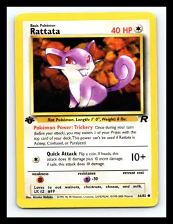 💥 RATTATA 1st Edition Pokemon TCG 2000 Team Rocket Set Non HOLO # 66/82 - Image 1